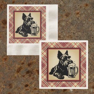 Serviette En Papier Tartan à carreaux écossais terrier tons terreux