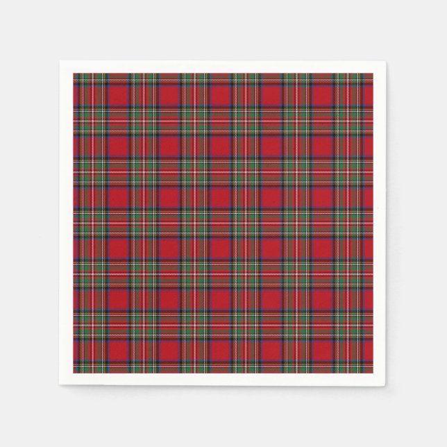 Serviette En Papier Tartan Clan Stewart Plaid Black Red Check Motif (Devant)