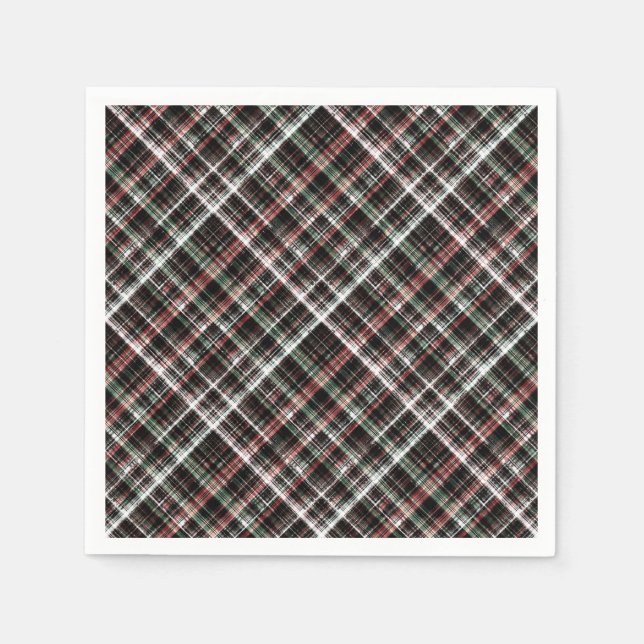 Serviette En Papier Tartan de Noël texturé. (Devant)