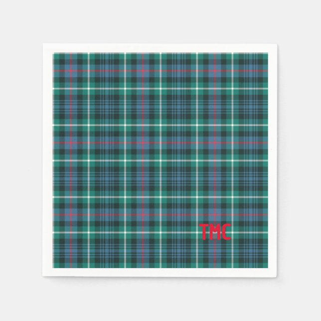 Serviette En Papier Tartan de vacances Plaid Red INITIALS Festive Clas (Devant)