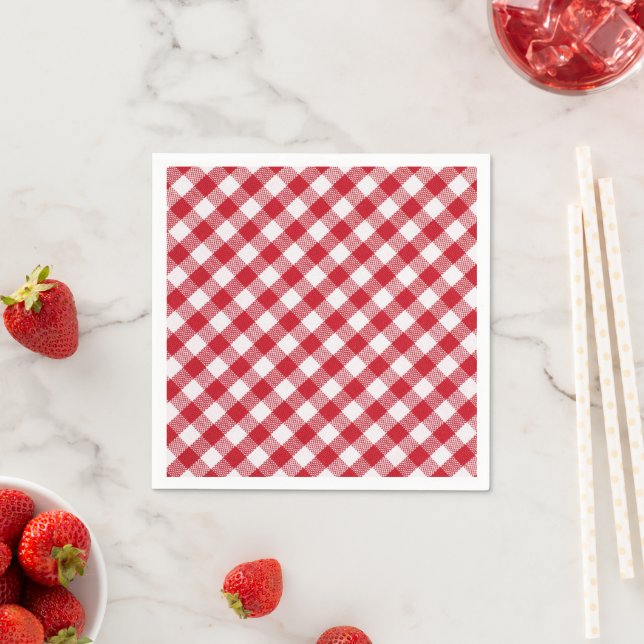 Serviette En Papier Tartan en blanc et rouge (En situation)