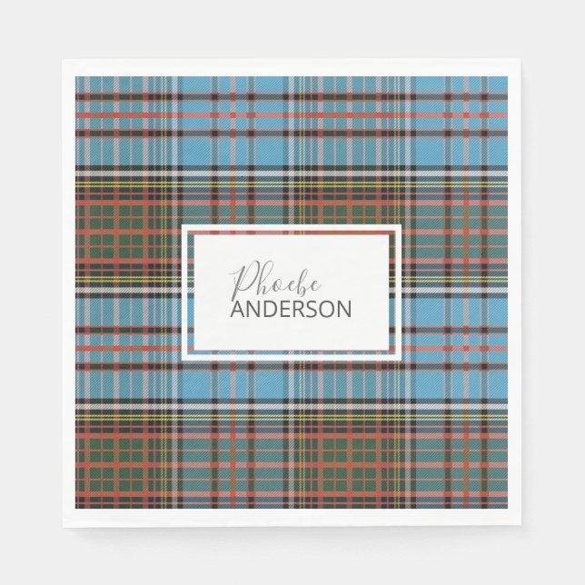 Serviette En Papier Tartan Plaid Check Nom personnalisé Elegant Anders (Devant)