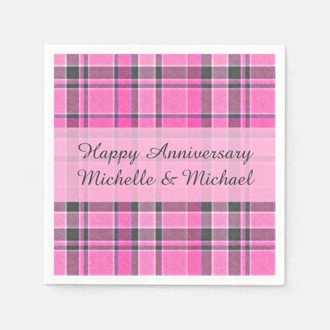 Serviette En Papier Tartan rose gris | Ajoutez votre nom (Devant)