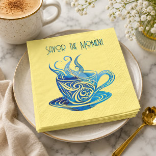 Serviette En Papier Tasse à café bleue artistique avec motifs tourbill