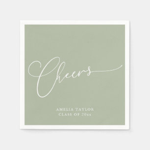 Serviette En Papier Tassez Minimal Vert Sauge Écriture Gradué Fête