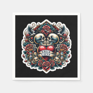 Serviette En Papier Tatouage de mariage coeur squelette d'amour vrai
