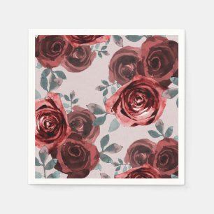 Serviette En Papier Taupe Bourgogne Aquarelle Rose Mariage verte