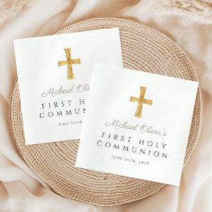 Serviette En Papier Taupe Cross Religieux Garçon Première Communion Sa