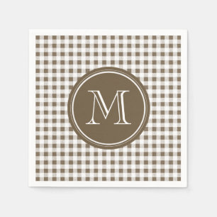 Serviette En Papier Taupe et En vichy blanc, votre monogramme