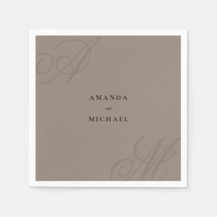 Serviette En Papier Taupe Moderne Élégant Monogramme Mariage