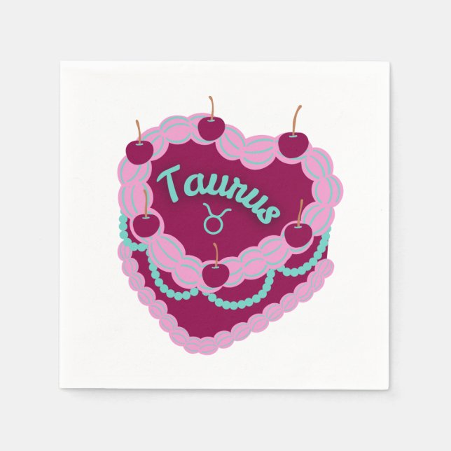 Serviette En Papier Taurus Zodiac Pastel Coeur Gâteau d'anniversaire (Devant)