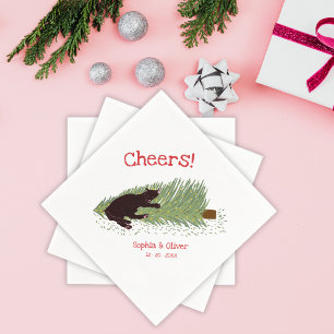 Serviette En Papier Tchin-tchin drôle ! Chat noir contre fêtes de Noël