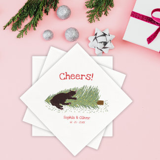 Serviette En Papier Tchin-tchin drôle ! Chat noir contre fêtes de Noël