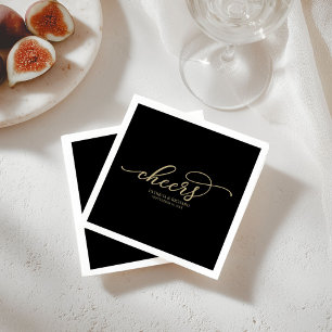 Serviette En Papier Tchin-Tchin - Écriture Chic Or Mariage Noir