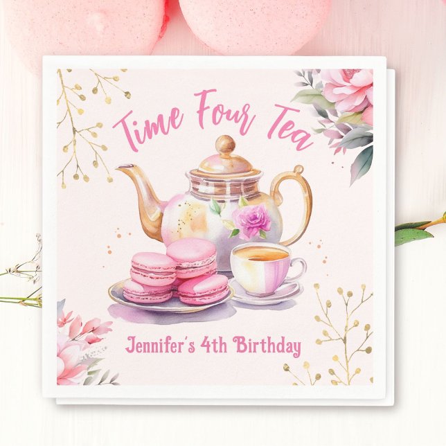 Serviette En Papier Tea 4e anniversaire Pink Girl Tea Party (Créateur téléchargé)