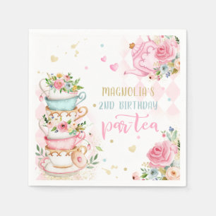 Serviette En Papier Tea Party Anniversaire Fille Rose & Or Floral Par 