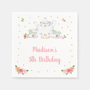 Serviette En Papier Tea Party Gold Floral rose Anniversaire