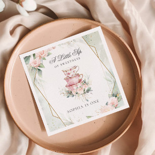 Serviette En Papier Tea Party vintage rose 1er anniversaire
