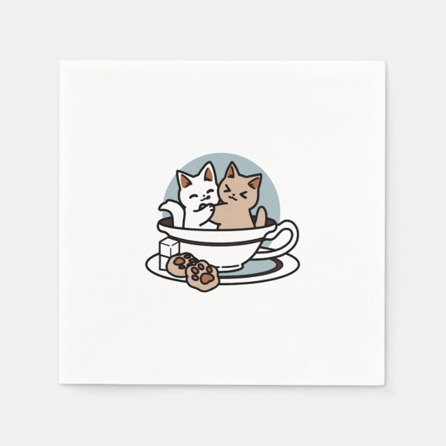 Serviette En Papier Tea Time Meow Time - Cute Cat and Tea Design (Devant)