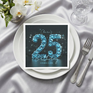 Serviette En Papier Teal Blue Diamond Gemstone Glam 25e Anniversaire