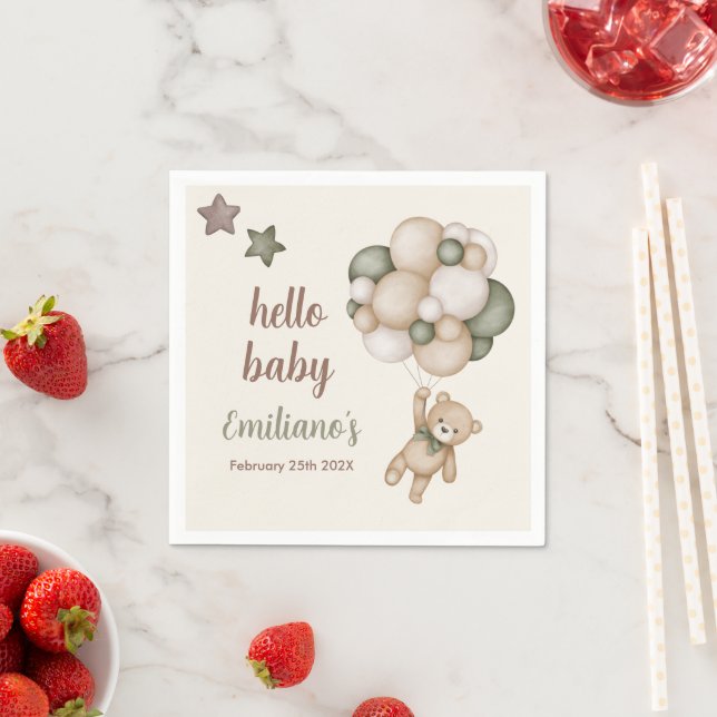 Serviette En Papier Teddy Bear Baby shower Boy (En situation)
