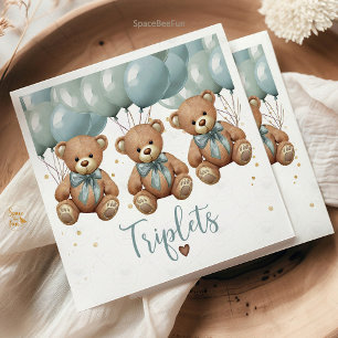 Serviette En Papier Teddy Bear Baby shower c'est TRIPLETS