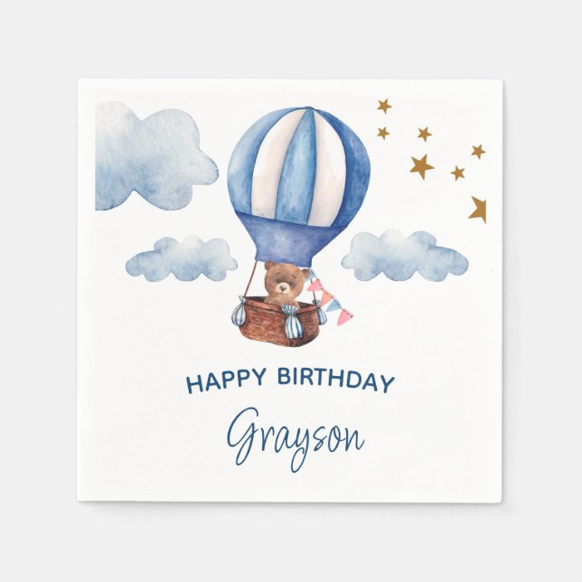 Serviette En Papier Teddy Bear Blue 1er anniversaire (Devant)