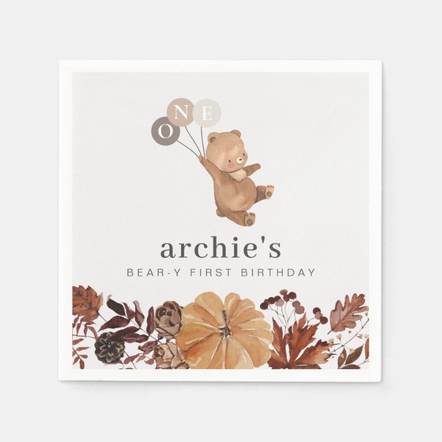 Serviette En Papier Teddy Bear Citrouille - 1er Anniversaire (Devant)