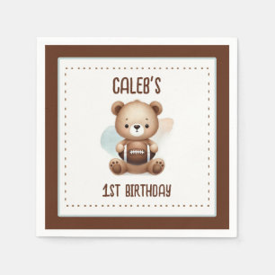 Serviette En Papier Teddy Bear Football Aquarelle 1ère fête d'annivers
