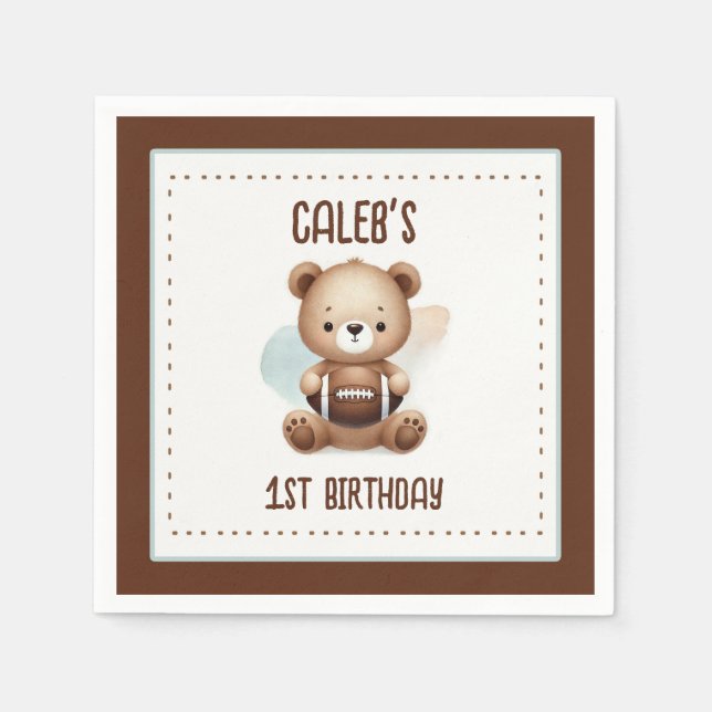 Serviette En Papier Teddy Bear Football Aquarelle 1ère fête d'annivers (Devant)