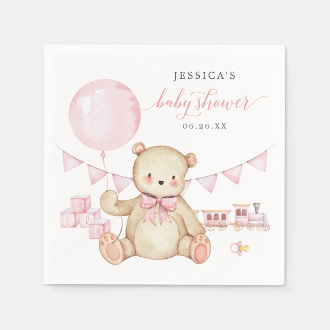 Serviette En Papier Teddy Bear Girl Baby shower Cocktail Napkin (Devant)