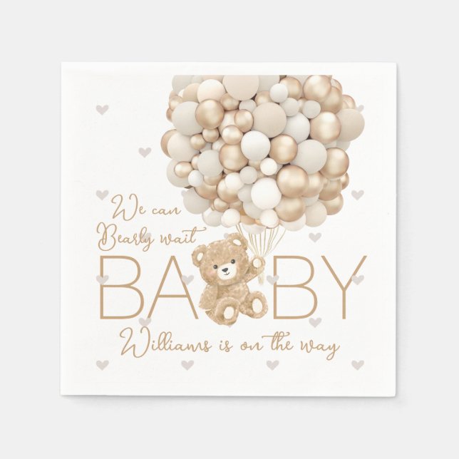 Serviette En Papier Teddy Bear Heart & Balloon Baby shower (Devant)