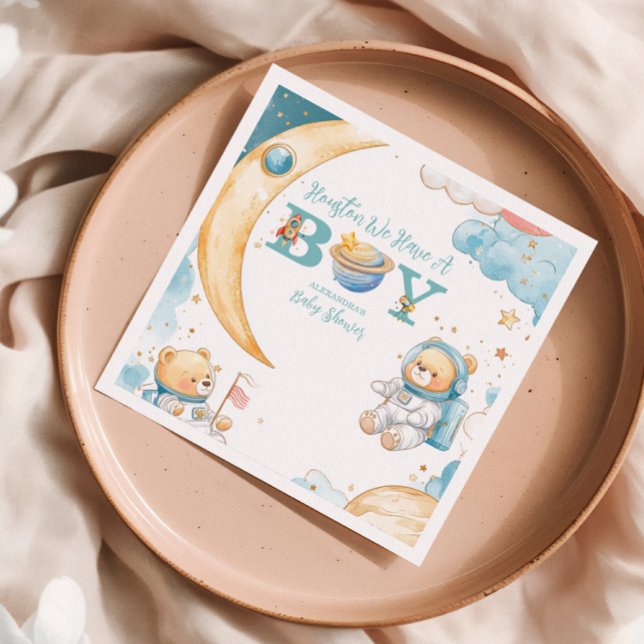 Serviette En Papier Teddy Bear Houston Nous Avons Un Garçon Espace Ext (Créateur téléchargé)