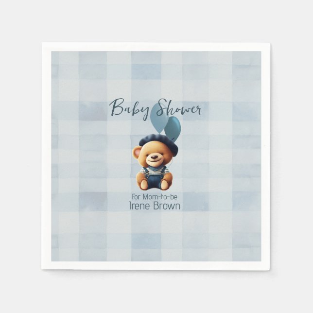 Serviette En Papier Teddy Bear Jean Baby shower Bleu (Devant)