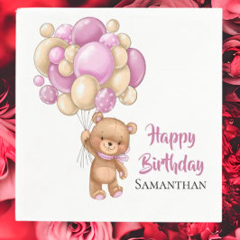 Serviette En Papier Teddy Girl Joyeux Anniversaire - Blanc