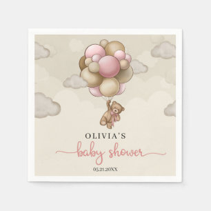 Serviette En Papier Teddy ours rose brun ballons fille Baby shower