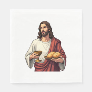 Serviette En Papier Tee gravure vintage pain vin Jésus 2