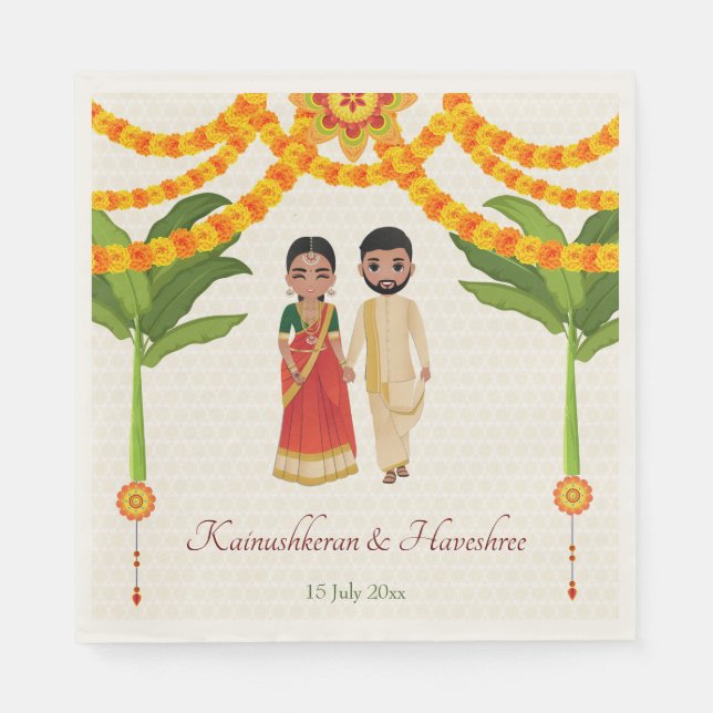 Serviette En Papier Telugu Tamil mariage marigolds bananier (Devant)