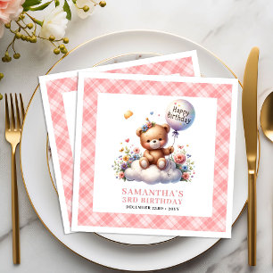 Serviette En Papier Tendre ours en ballon fleurs roses fille somme