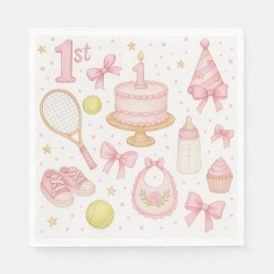 Serviette En Papier Tennis 1er anniversaire pour bébé fille rose tonal