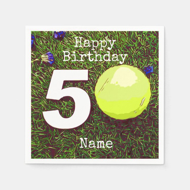 Serviette En Papier Tennis 50e Anniversaire balle de tennis et fleur (Devant)