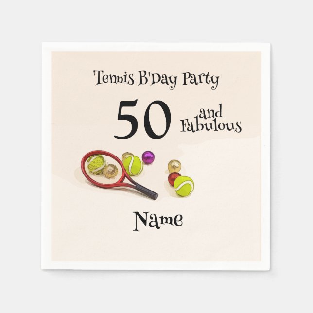 Serviette En Papier Tennis 50ème et Fabuleux fête d'anniversaire (Devant)