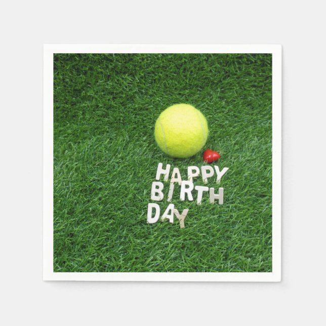Serviette En Papier Tennis Joyeux anniversaire avec coeur d'amour (Devant)