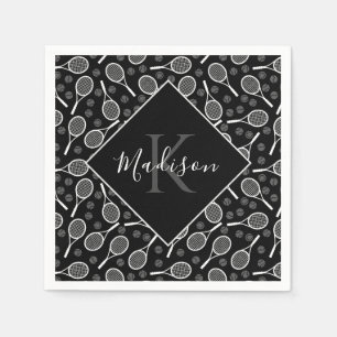 Serviette En Papier Tennis Racket Ball Motif Initial & Nom Monogramme