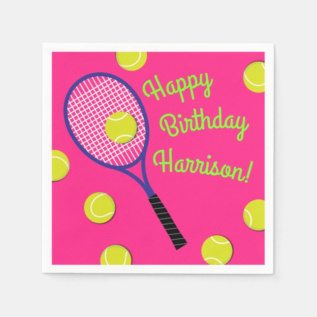 Serviette En Papier Tennis Sports Anniversaire fête rose (Devant)