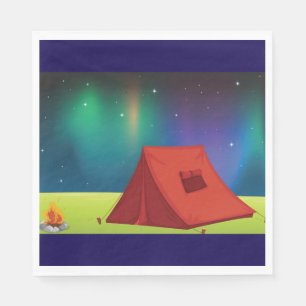 Serviette En Papier Tente de camping vibrante sous les aurores boréale