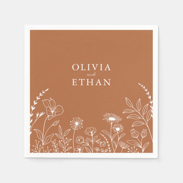 Serviette En Papier Terracotta, Boho, Mariage Floral Rustique (Devant)