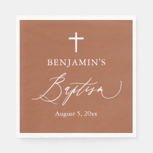 Serviette En Papier Terracotta Burnt Orange Croix Baptême Papier Napki