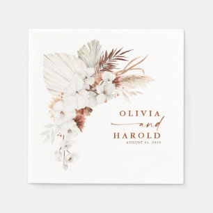 Serviette En Papier Terracotta et fleurs blanches Boho Elégant mariage