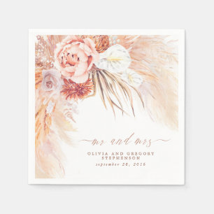 Serviette En Papier Terracotta Floral Pampas Grass Mariage